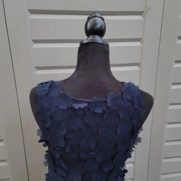 H&M Navy Blue Fit Flare Mini Dress Floral Appliqué Embellishments Stretch XS - Picture 2 of 9